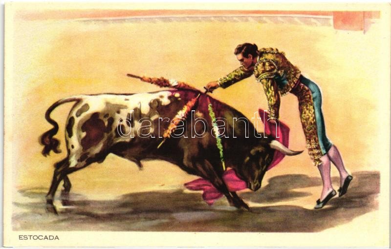 Estocada  / bull fight, artist signed, Bikaviadal, szignós