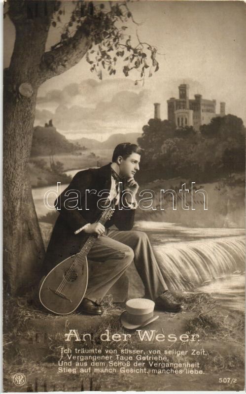 An der Weser / Romantic man with musical instrument, Romantikus férfi hangszerrel