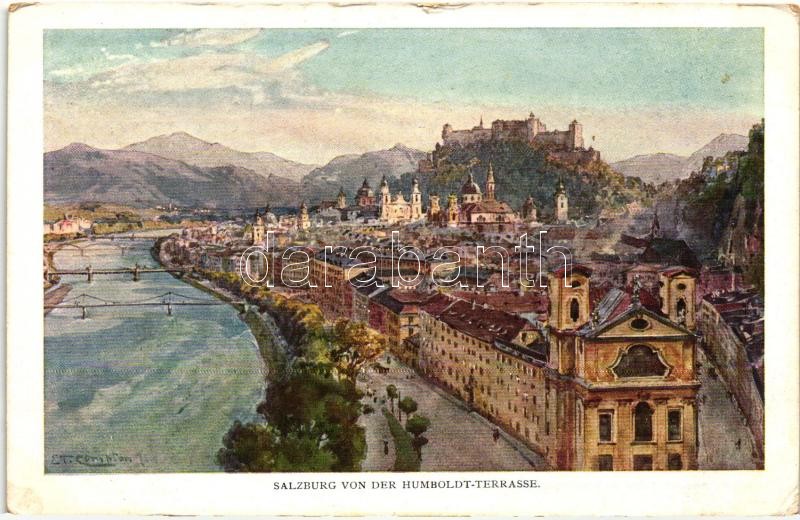 Salzburg von der Humboldt-Terrasse, Hermann Kerber Künstlerpostkarte Nr. 70. s: Compton