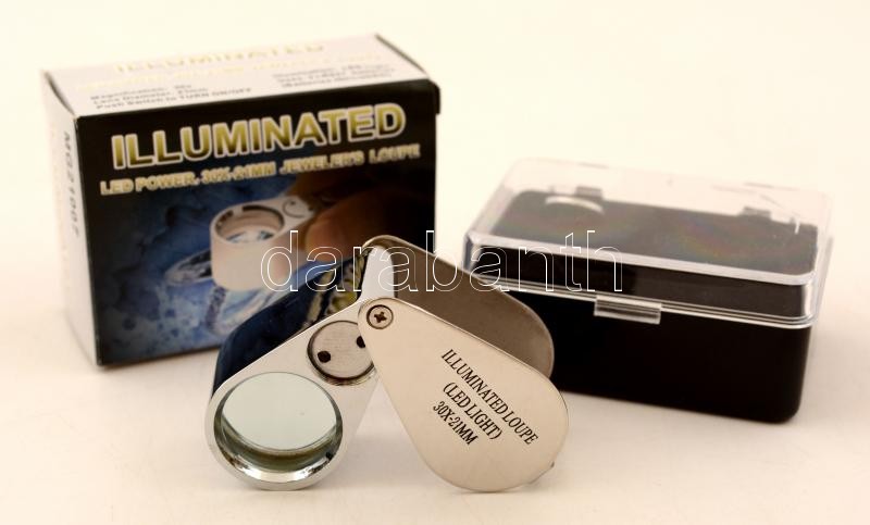LED magnifier: 30x magnification, Nagyító, LED világítással: 30 x 21 mm, Mini Lupe 30 x 21 mm