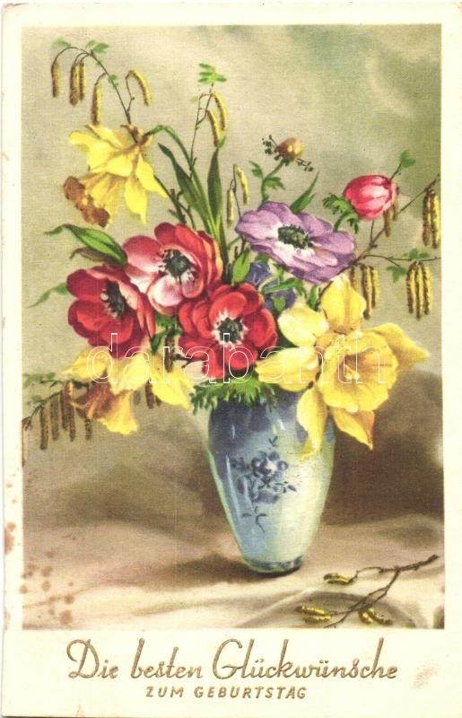 1953 Die besten Glückwünsche zum Geburtstag / Birthday, flowers, 1953 Születésnap, virágok