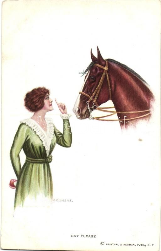 Hölgy lóval, Reinthal &amp; Newman No. 188. s: R.C. Wallace, Say please / Lady with horse, Reinthal &amp; Newman No. 188. s: R.C. Wallace