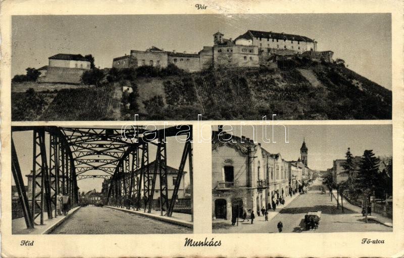 Mukacheve, bridge, main street, castle, Munkács, híd, Fő utca, vár