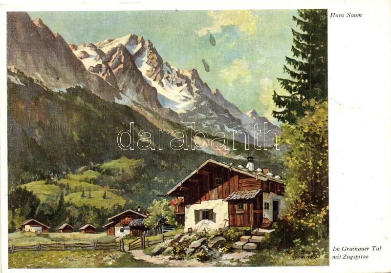 Im Grainauer Tal mit Zugspitze, Wiechmann Bildkarten Nr. 3139. s: Josef Süssmayr