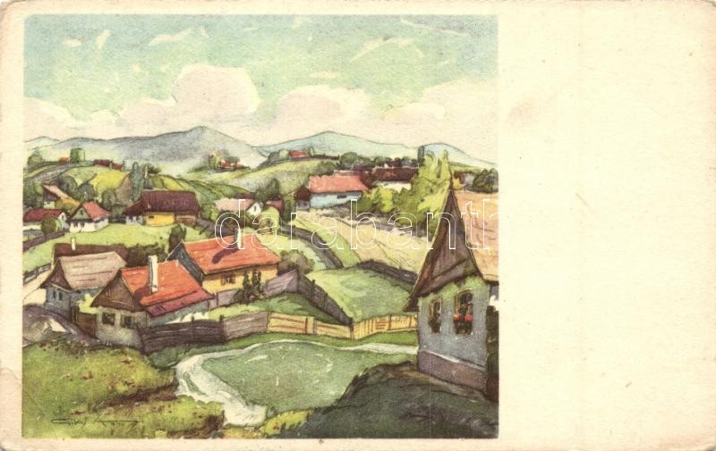 Székely falu, akvarell s: Csíky András