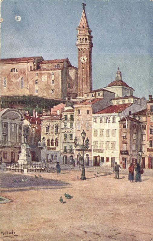Piran, Pirano; Hauptplatz, Tarini Monument / main square, monument s: Hulub