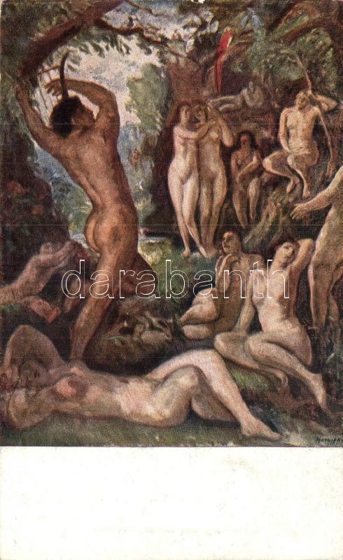 Orfeus / Meztelen erotikus művészlap s: Hermann Lipót, Erotic nude art postcard s: Hermann Lipót