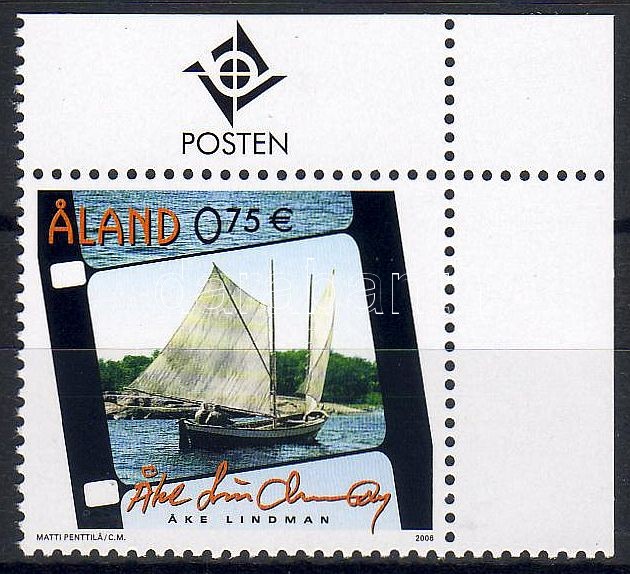 Mein Aland, Segelboot Marke mit Rand, Az én Alandom, vitorlás ívsarki bélyeg, My Aland, sailboat corner stamp