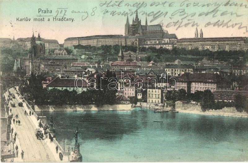 Praha, Prag; Karlov most a Hradcany / bridge, castle