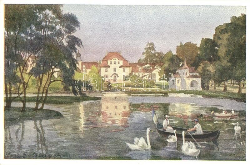 Frantiskovy Lazne, Franzensbad; Stadt-Teich / pond, spa, B.K.W.I. Serie 284/3. s: Hans Götzinger
