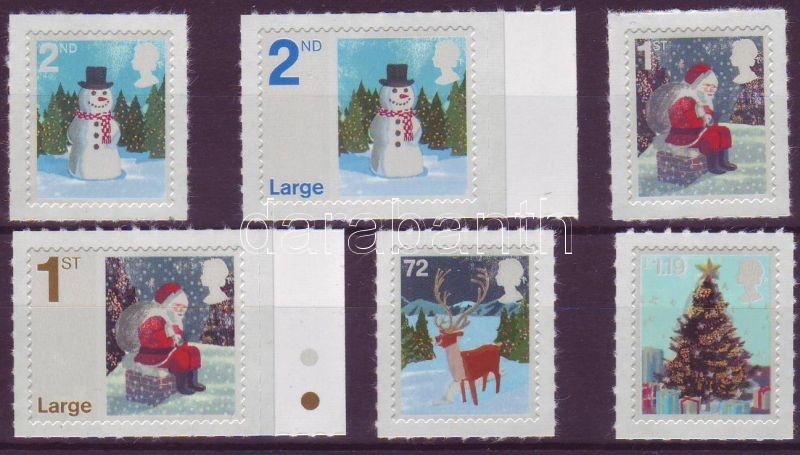 Christmas sel-adhesive set (with margin stamps), Karácsony öntapadós sor (ívszéli bélyegekkel), Weihnachten selbstkelbender Satz (Marken mit Rand darin)