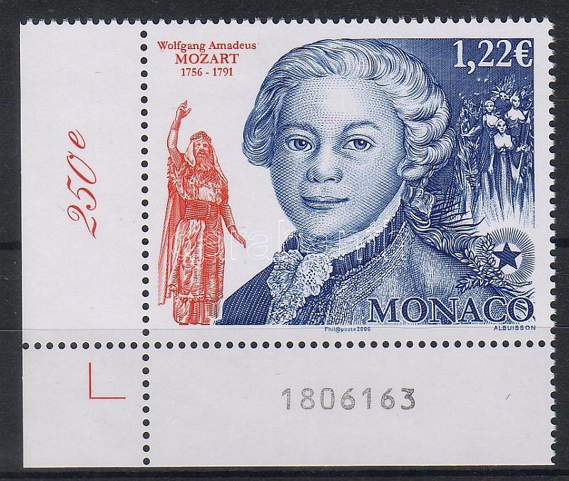 Mozart ívszéli bélyeg, Mozart margin stamp, Mozart Marke mit Rand