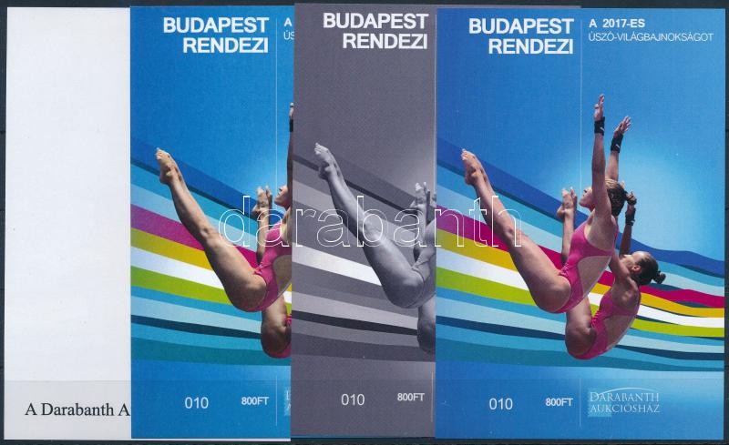 Swimming World Cup sheet set (4 pcs) with same serial number, Budapest rendezi a 2017-es Úszó-Világbajnokságot 4 db-os emlékív garnitúra azonos sorszámmal