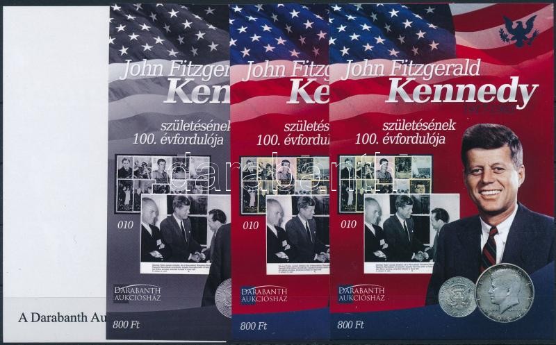 John F. Kennedy sheet set (4 pcs) with same serial number, John F. Kennedy születésnek 100. évfordulója 4 db-os emlékív garnitúra azonos sorszámmal