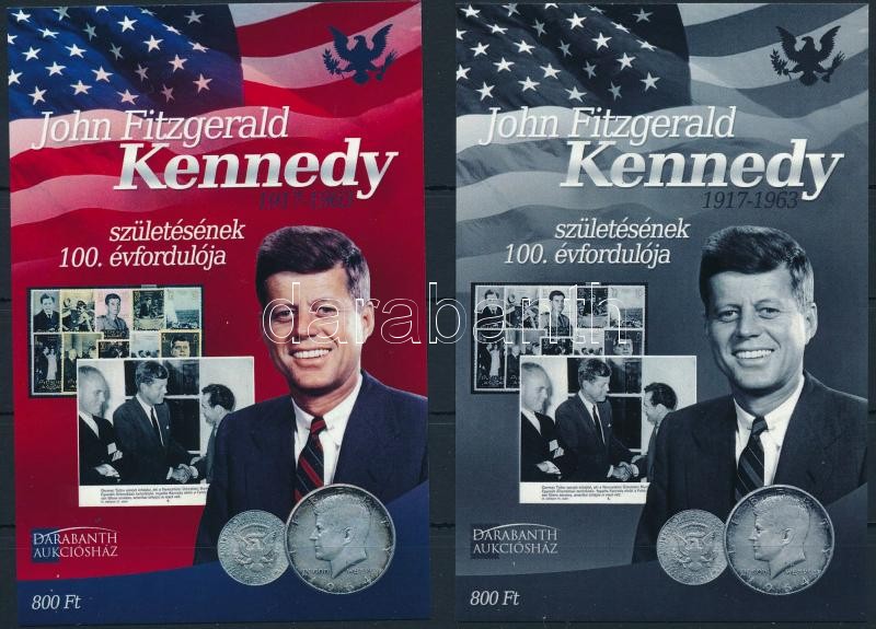 John F. Kennedy születésének 100. évfordulója karton próbanyomat emlékívpár, John F. Kennedy souvenir sheet pair