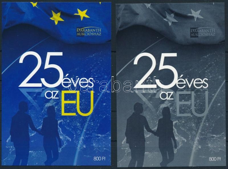 EU souvenir sheet pair, 25 éves az EU karton próbanyomat emlékívpár