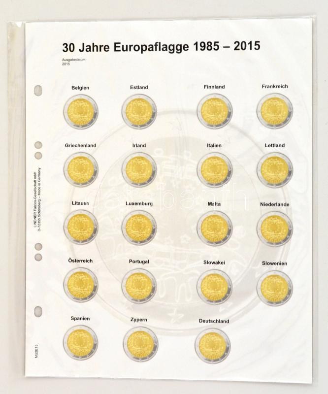 "Multi collect" Illustrated page for 2 EURO-Commemorative coins: Common Issue "30 Years European, MU2E13 - előre nyomott érme tartó 2 eurós emlékérmékhez, "1985-2015, 30 év Európa zászlói", Multi collect Vordruckblatt für 2 Euro-Gedenkmünzen: Gemeinschaftsausgabe "30 Jahre Europaflagge"