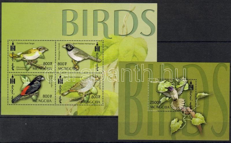 Birds mini sheet + block, Madarak kisív + blokk, Vögel Kleinbogen + Block
