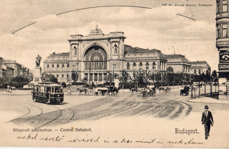 Budapest VII. Keleti pályaudvar, villamos, Pick Oswald gazdasági boltja, Divald Károly
