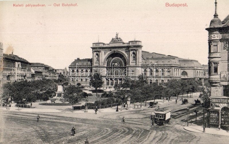 Budapest VII. Keleti pályaudvar, Baross tér, Kerékpár és Takács Ferenc üzlete, villamos