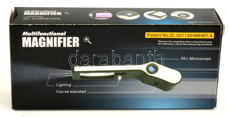 Illuminated LED Magnifier - black, S7159-S, multifunkcionális ledes nagyító, Multifunktionslupe - ein Gerät - 6 Funktionen, schwarz
