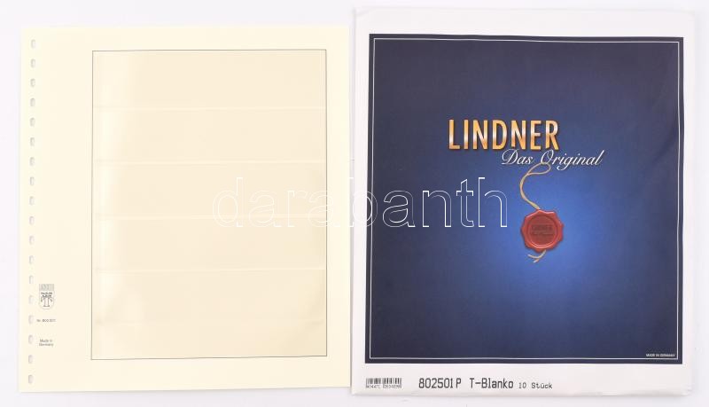 Linder T-blanko, 5 soros, 10 db/csomag, 802501P, 194x189mm (1x41mm, 2x38mm, 2x37mm), LINDNER T-Blank pages with 5 pockets: 38 mm - pack of 10, T-Blanko-Blätter mit 5 Streifen: 38 mm - 10er-Packung
