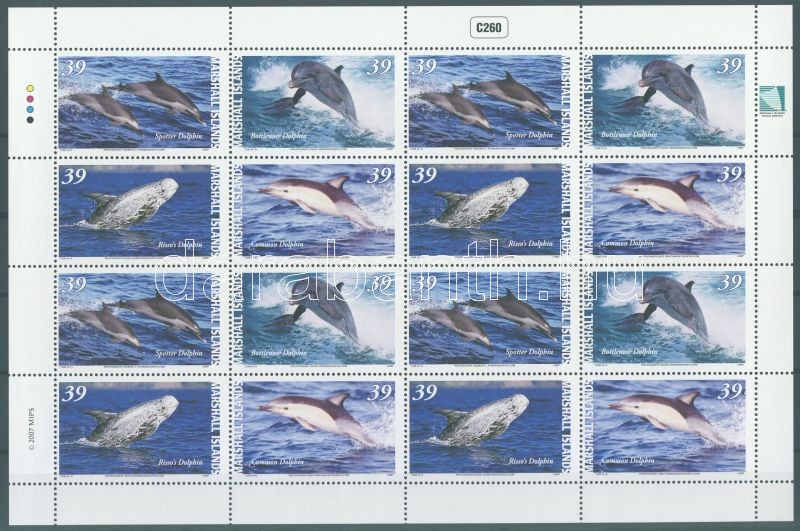 Dolphins mini sheet, Delfinek kisív, Delphine Kleinbogen