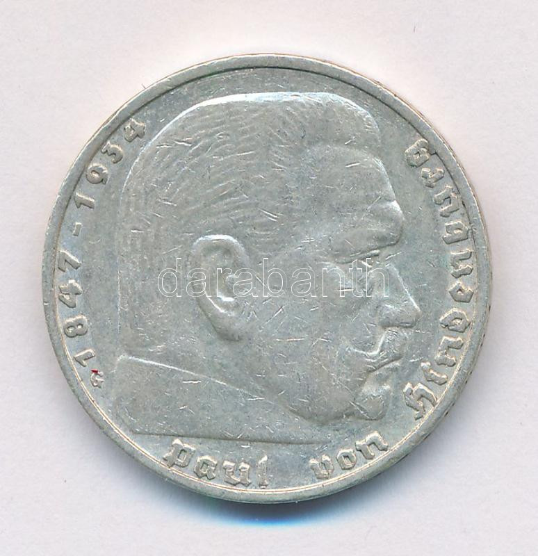 1935G 5 Mark Ag "Hindenburg" C:XF, 1935G 5M Ag "Hindenburg" T:XF