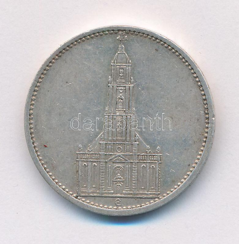 1934E 5 Mark Ag "Garnisonkirche" C:XF, 1934E 5M Ag "Garnisonkirche" T:XF