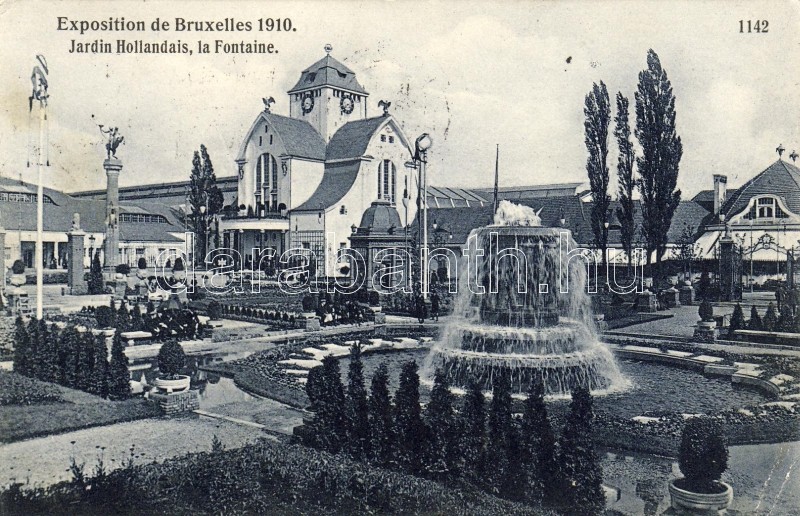 Brussels kiállítás 1910, holland kert, szökőkút, Brussels Expo 1910, Dutch garden, fountain