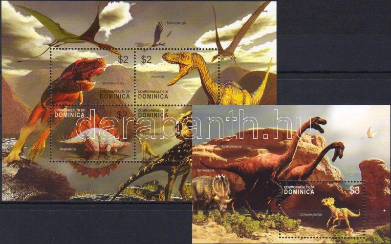Ősállatok III kisív+blokk, Prehistoric animals III minisheet+block, Prähistorische Tiere III Kleinbogen+Block