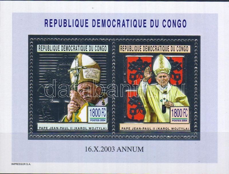 II. János Pál pápa ezüstfóliás blokk, Pope John Paul II silver block, Papst Johannes Paul II. silberfarbener Block