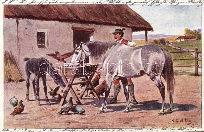 Horse and man s: H. G. Wildg, Lóitatás az udvaron s: H. G. Wildg