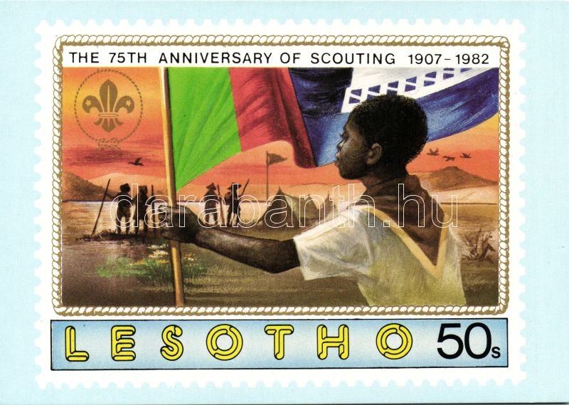 1982 Lesotho, The 75th anniversary of scouting stamp pinx. G. Vásárhelyi, 1982 Lesotho, A cserkész mozgalom 75. évfordulója, bélyeg pinx. G. Vásárhelyi