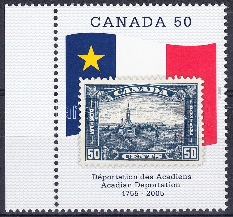 Jahrestag des Beginns der Deportation der Akadier Marke mit Rand, Acadien deportálás évfordulója ívszéli bélyeg, Anniversary of Acadian Deportation margin stamp