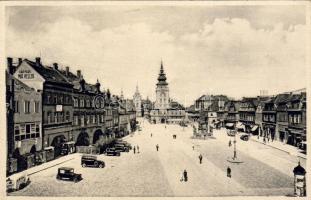 Zatec, Saaz; Main square, town hall, Hotel Engel, Max Heller's shop, furniture store, dentistry, automobiles