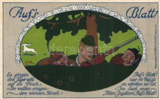 'Auf's Blatt' humoros vadász képeslap, Jagd-Postkarten serie 'Auf's Blatt' No. 1.