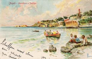Naples, Napoli; Marechiaro a Posillipo, artist signed