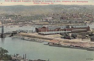 Pittsburgh exposition buildings at Ohio, Allegheny és Monongahela rivers, Pittsburgh csomópontja az Ohio, Allegheny és Monongahela folyóknak, kiállító épületek