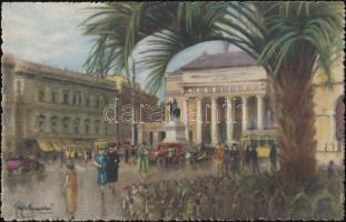 Genova, Piazza De Ferrari, square, Theatre Carlo Felice, artist signed, Genova, Piazza De Ferrari, tér, Carlo Felice színház, artist signed