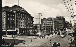 Gliwice Café Hasus Oberschlesien and Wilhelm street, tram, Gliwice Café Hasus Oberschlesien és Wilhelm utca, villamos