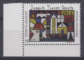 Torres García's painting corner stamp, Torres García festmény ívsarki bélyeg, Nationaler Tag des Kulturerbes: 130. Geburtstag von Joaquín Torres García Marke mit Rand