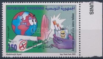 A dohányzás ellen, földgömb ívszéli bélyeg, Against the smoking, globe margin stamp, Weltnichtrauchertag Marke mit Rand