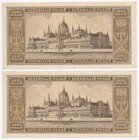 1946. 100.000.000P (2x) egymás utáni sorszámmal 1946. 100.000.000 Pengő (2x) sequential serials