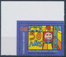 Kinderzeichnung Marke mit Rand, Gyermekrajz ívsarki bélyeg, Children´s drawing corner stamp