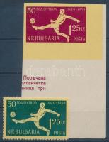 50th anniversary of the Bulgarian football set (perforated + corner imperforated stamps), 50 éves a bolgár foci sor (fogazott + ívsarki vágott bélyeg), 50 Jahre Fußball in Bulgarien Satz (gezähnte und ungezähnte Marke mit Rand)