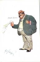 Söröző férfi, humor, B.K.W.I. 640-1 s: Schönpflug, Beer drinking man, humour, B.K.W.I. 640-1 s: Schönpflug