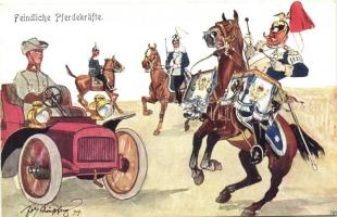 K.u.K. troopers, automobile, horsepower, humour B.K.W.I. 335-11 s: Schönpflug, K.u.K. lovaskatonák, autó, lóerő, humor B.K.W.I. 335-11 s: Schönpflug