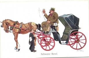 Schwerer Beruf / Hard occupation, Chariot, beer, humour, B.K.W.I. 927-5 s: Schönpflug, 'Nehéz szakma' Hintó, sör, humor, B.K.W.I. 927-5 s: Schönpflug