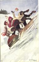 Tél, hó, szánkó verseny, B.K.W.I. 371-3 s: Schönpflug, Winter, snow, sledge race, B.K.W.I. 371-3 s: Schönpflug